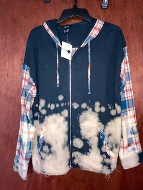 Forever 21 Dark Teal Hoodie with Plaid Trim